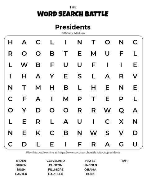 Free Printable Presidents Word Search