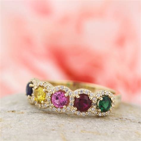 Birthstones Mother S Ring In Solid K K White Etsy