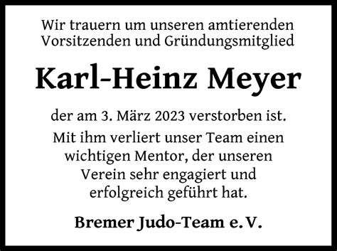 Traueranzeigen Von Karl Heinz Meyer Trauer Gedenken