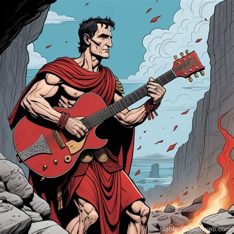 Roman Emperor Julius Caesar Shredding A Rock Guitar Prompts Stable