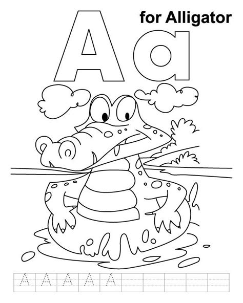 A For Alligator Coloring Page With Handwriting Practice Coloring