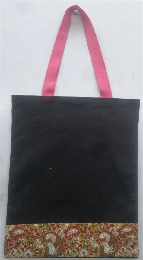 Loop Handle Black Kalamkari Cotton Canvas Tote Bag 5 10 Kgs Size