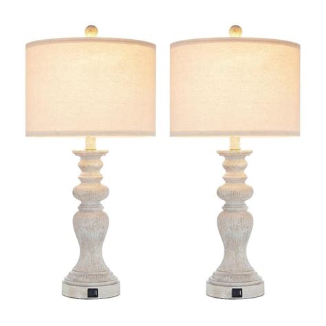 KAWOTI 24 7 In Rustic And Farmhouse Table Lamp Set And USB Port Set