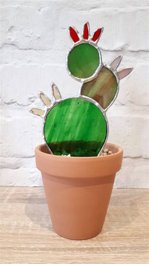 Stained Glass Cactus In Terracotta Pot Cacti Potted Plant Etsy