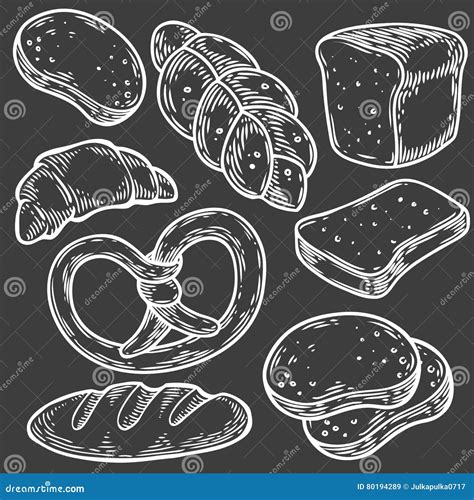 Ejemplo Determinado Dibujado Mano Del Vector Del Pan Otros Tipos De