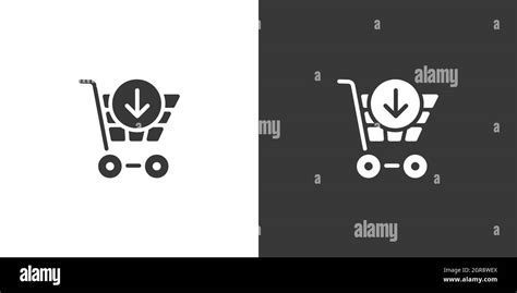 Shopping Cart Down Arrow Isolated Icon On Black And White Background