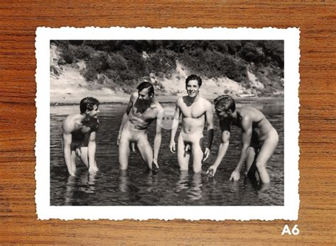 Vintage Male Nude Art Photo Print Naked Men Bathing Outdoors Erotic