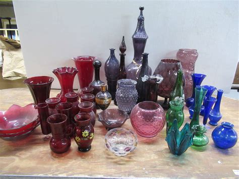 Lot Detail - Large Group of Colored Glass Vases