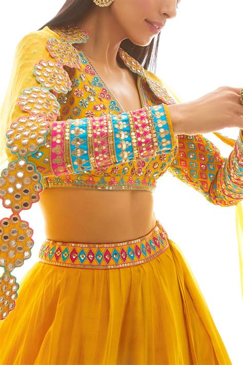 Buy Vvani By Vani Vats Yellow Embellished Organza Lehenga Set Online