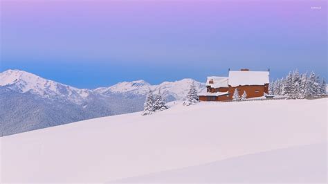 Wooden house on a snowy mountain wallpaper - World wallpapers - #16600