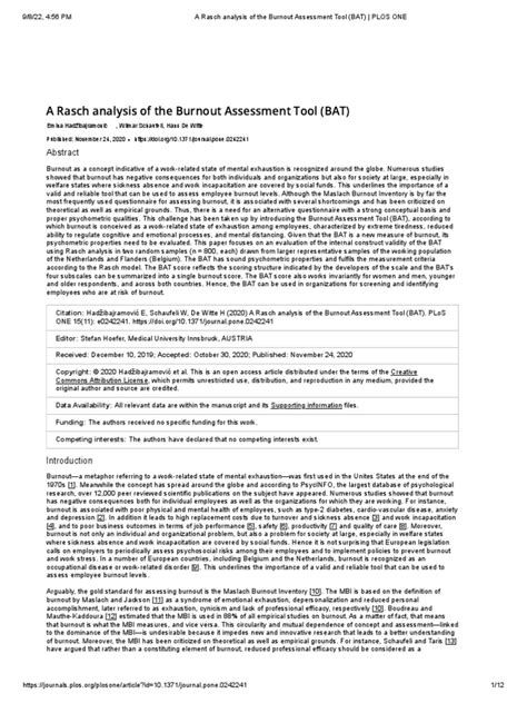 A Rasch Analysis Of The Burnout Assessment Tool Bat Plos One Pdf Occupational Burnout