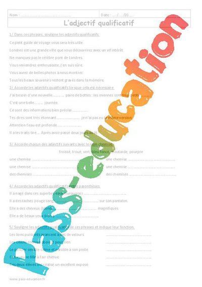 Adjectif Qualificatif 6ème Exercices Avec Correction Pdf à Imprimer Par Pass Educationfr