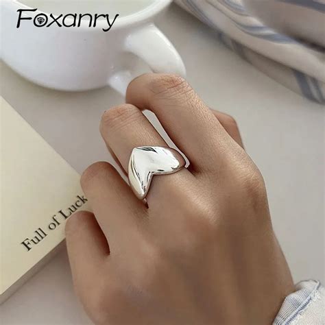 Foxanry Anillos Geom Tricos De Coraz N De Amor Liso Para Mujer Y