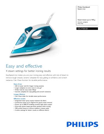 Philips Gc Easyspeed Steam Iron Product Datasheet Manualzz