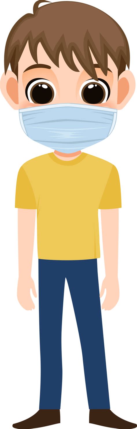 Cute boy wearing face mask front side cartoon character flat icon PNG ...