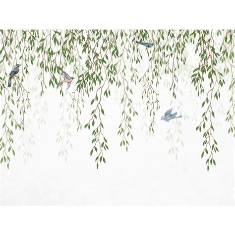 Papier Peint Panoramique Oiseaux Dans La Nature Vert Et Bleu X