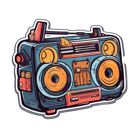 تصميم ملصق Boombox مع صورة المتجه Boombox ملصق كرتون PNG