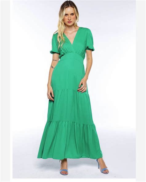 Riachuelo Vestido Longo Mangas Bufantes Sob Verde