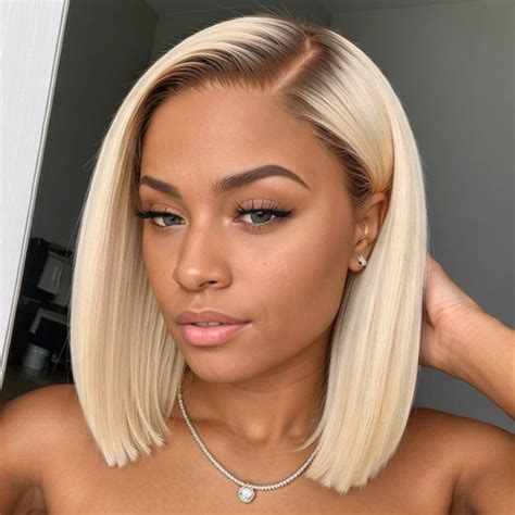4 613 Blonde Bob Wigs With Dark Brown Roots Ombre Lace Closure Bob Wigs