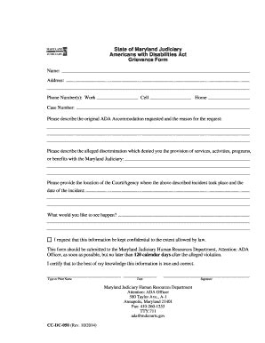 Fillable Online Courts State Md Grievance Form Maryland State Court