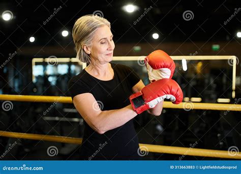 Appealing Jolly Mature Woman In Sportswear Stock Image Image Of Urban