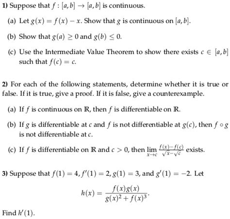 Solved A Suppose That F A B Is Continuous Let G X F X X