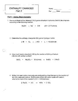 A Level Gce Worked Examples Of Enthalpy Calculations Answers Ks