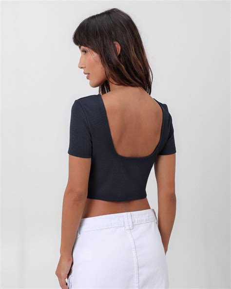 Riachuelo Blusa Cropped Canelada Decote Quadrado Posterior Azul