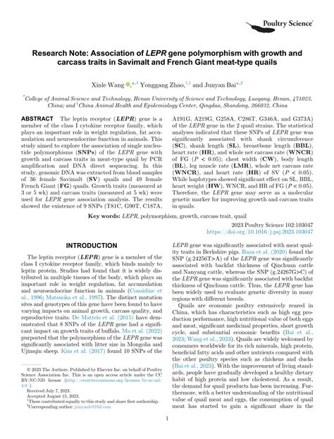 Pdf Research Note Association Of Lepr Gene Polymorphism With Growth