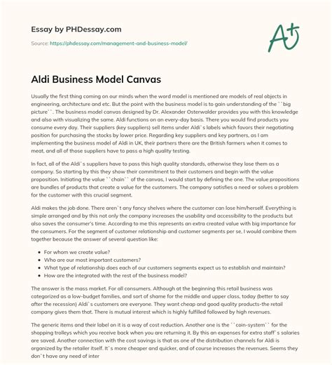 Aldi Business Model Canvas Essay Example