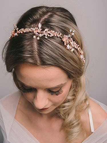 Sweetv Rose Gold Bridal Headband Tiara Wedding Hair Vine Head Piece