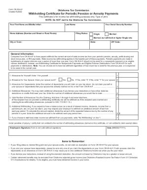 Fillable Online Form OK W 4 P Withholding Certificate For Periodic