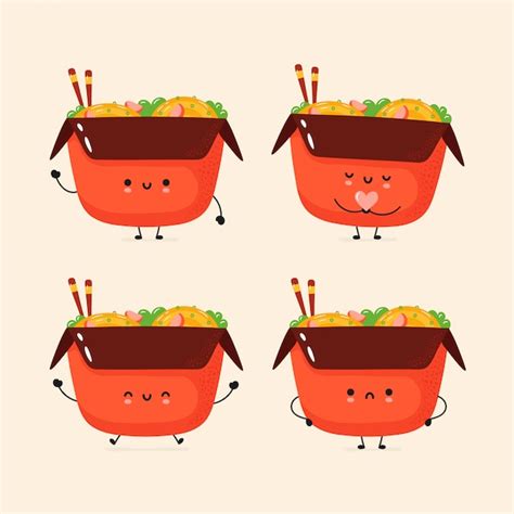 Premium Vector Set Of Cute Happy And Sad Wok