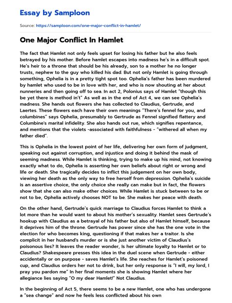 ≫ One Major Conflict In Hamlet Free Essay Sample On