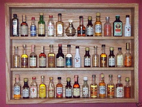 Shelf Miniature Liquor Bottle Display Case Oak | Mini liquor bottles ...