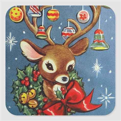 Vintage Retro Christmas Reindeer Holiday Sticker Artofit