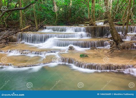 Amazing Waterfall In Tropical Forest Of National Park Huay Mae Khamin