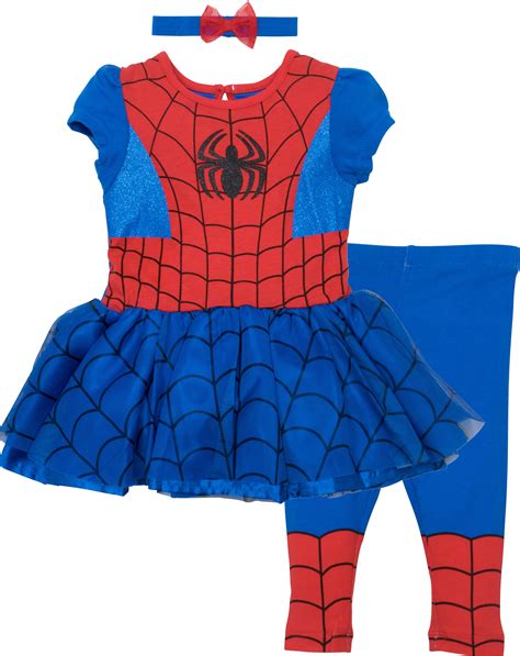 Marvel Spiderman Baby Girls Costume Dress Leggings And Headband Set