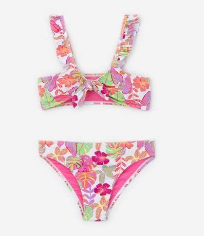 Bikini Infantil con Protección UV y Estampa Floral con Lazo Talle 5 a 14 años Renner