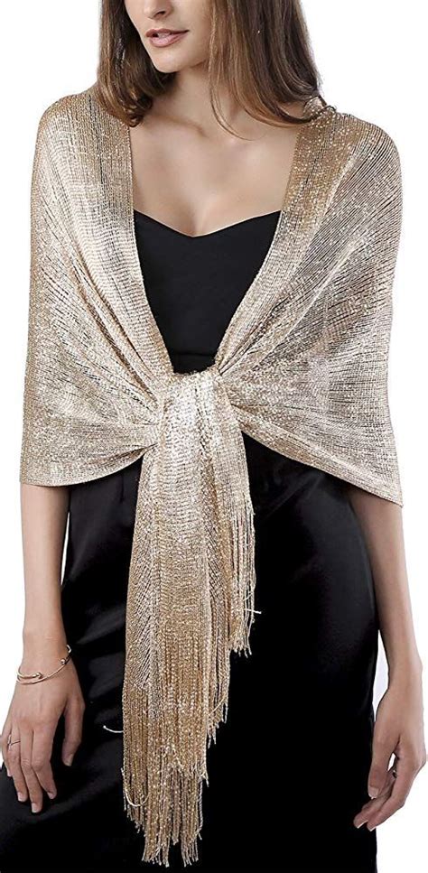 Missshorthair Womens Wedding Evening Wrap Shawl Glitter Metallic Prom