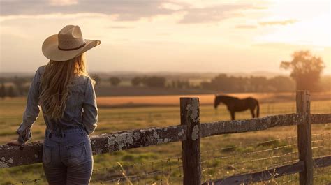 Download Country Cowgirl Sunset Gazing Wallpaper