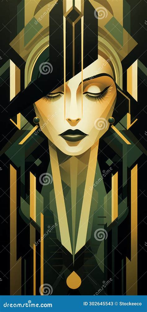 Cyberpunk Futurism Art Deco Woman In Khaki Paper Illustration Stock