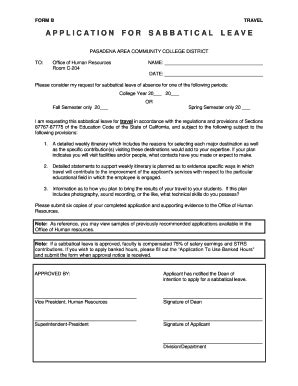 Fillable Online Form B Application For Sabbatical Leave Human