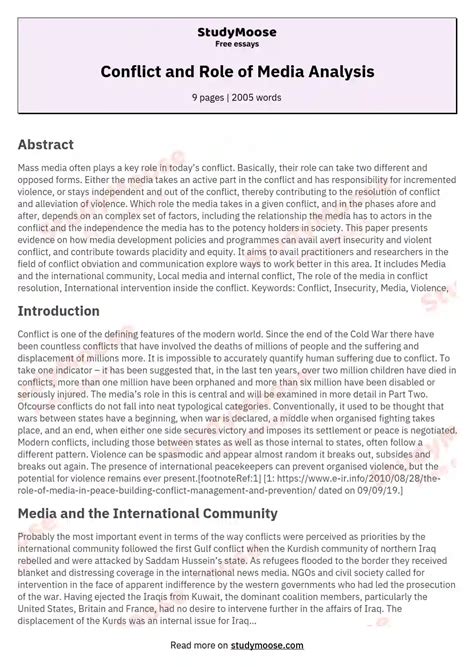 Conflict And Role Of Media Analysis Free Essay Example