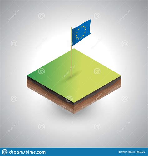 Isometric Eu Waving Vector Flag On The Soil Stock Vector Illustration