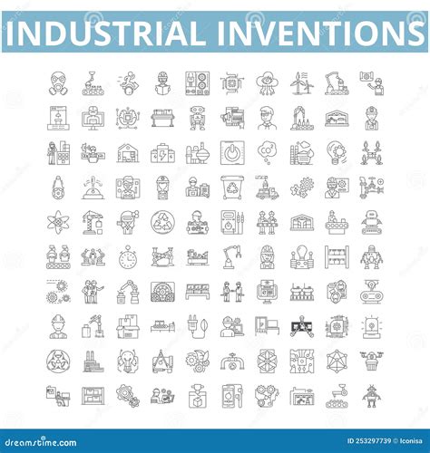 Industrial Inventions Icons Line Symbols Web Signs Vector Set