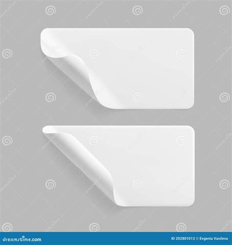 White Glued Rectangle Stickers With Curled Corners Mock Up Set Blank