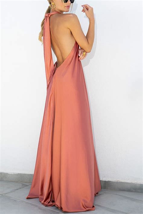 Ring Halter Neck Backless Maxi Dress Levency Loose Maxi Dress Halter