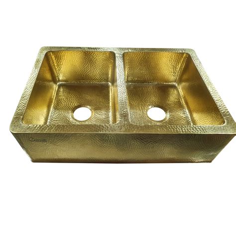 Double Bowl Hammered Brass Kitchen Sink Coppersmith® Creations