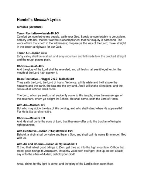 Handel S Messiah Lyrics Pdf Entertainment General Bible